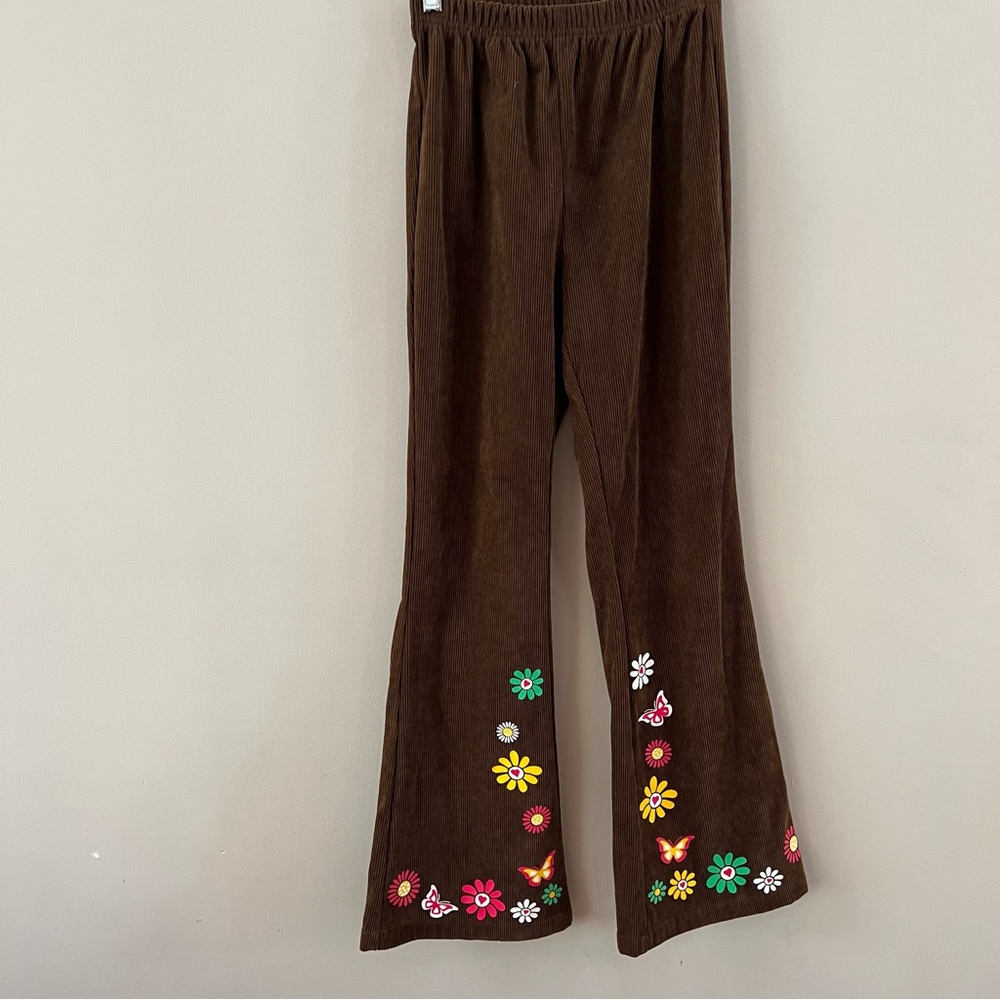 SHEIN Brown Flare Pants with Floral design xs 2